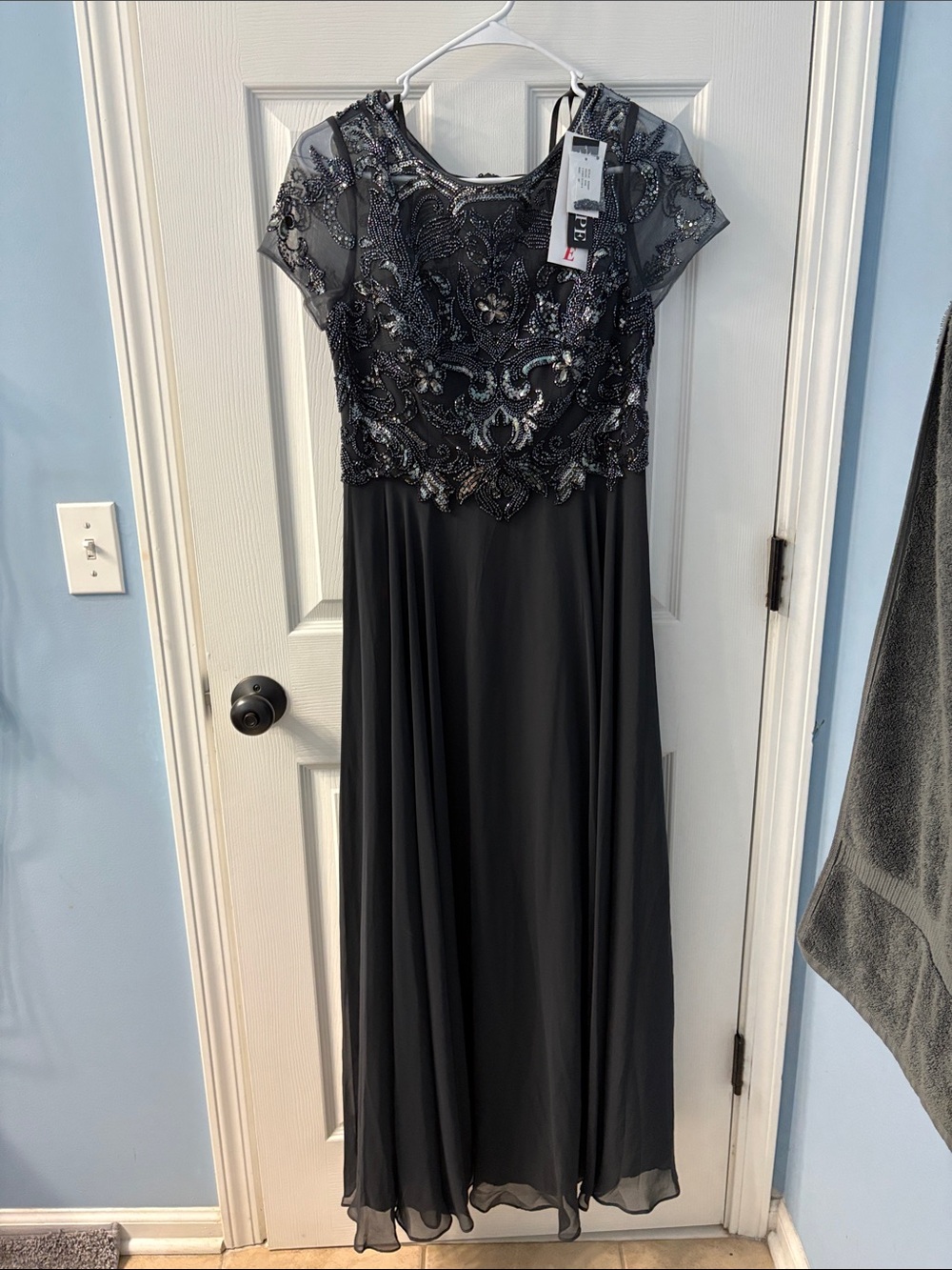 Xscape Black Beaded Lace Maxi Dress